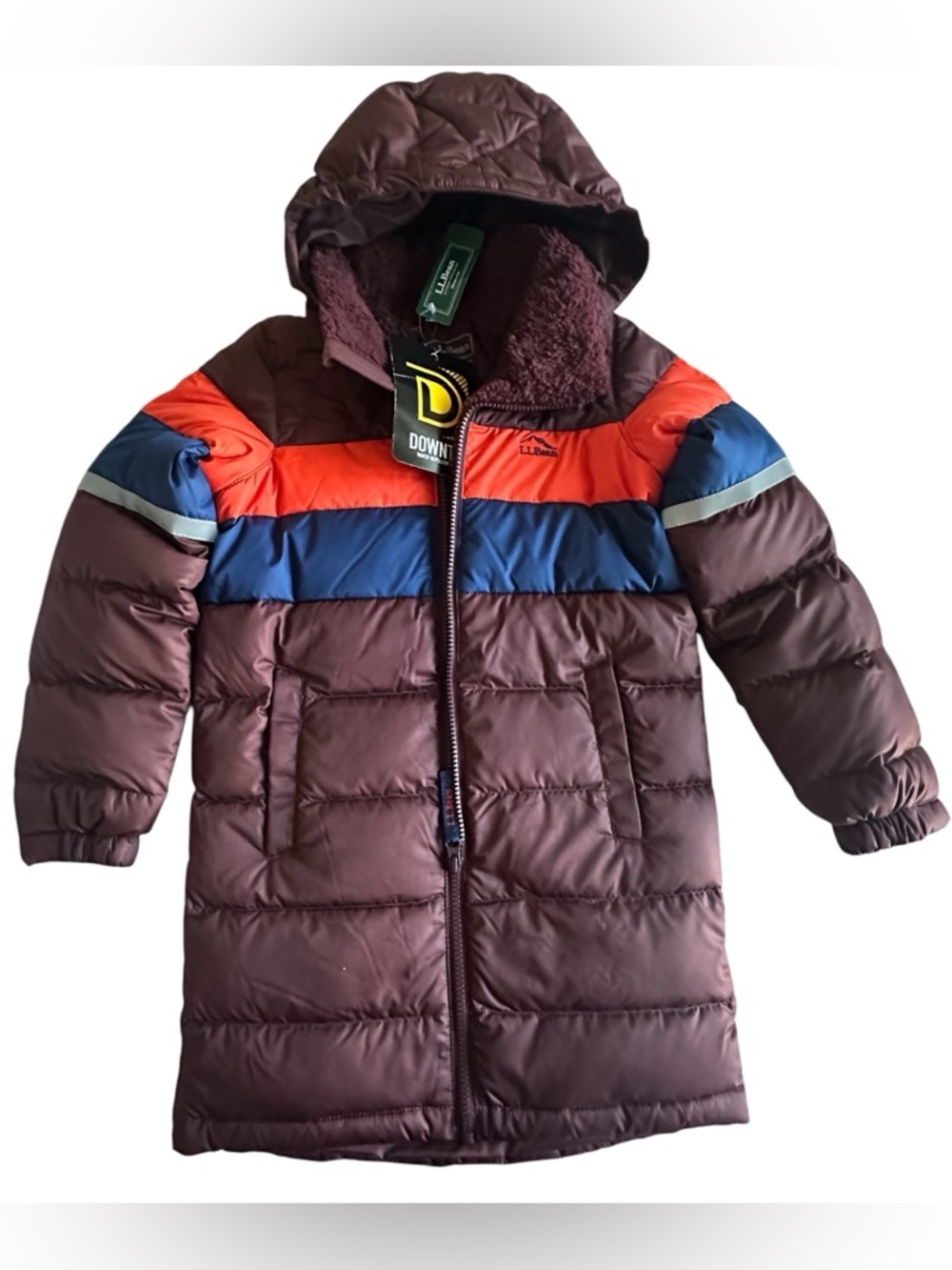 L.L.Bean Kids DownTek Puffer Coat 6X/7 Burgundy Hooded Winter Jacket NWT
